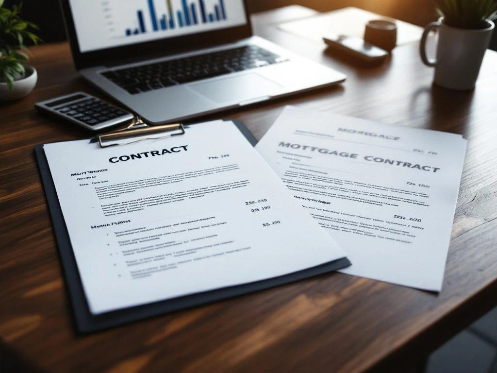 Contractmappen met verschillende tariefstructuren op bureau van financieel adviseur met calculator en laptop